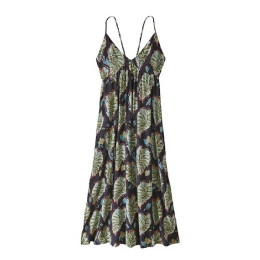 Patagonia Pataloha Tropical Leaf Print Maxi Dress Spaghetti Strap V Neck Women's